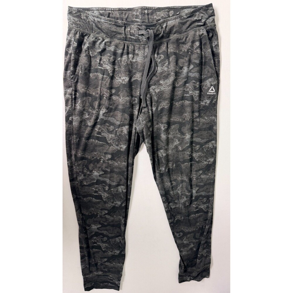Reebok Women's M Gray Black Camo Workout Leggings Stretch Pull On